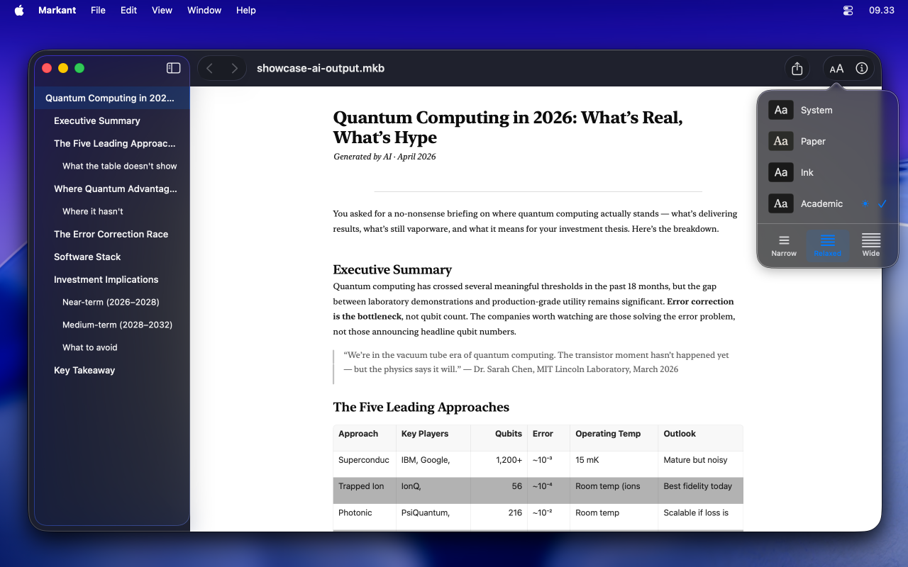 MarkBook with sidebar showing chapters and rich content